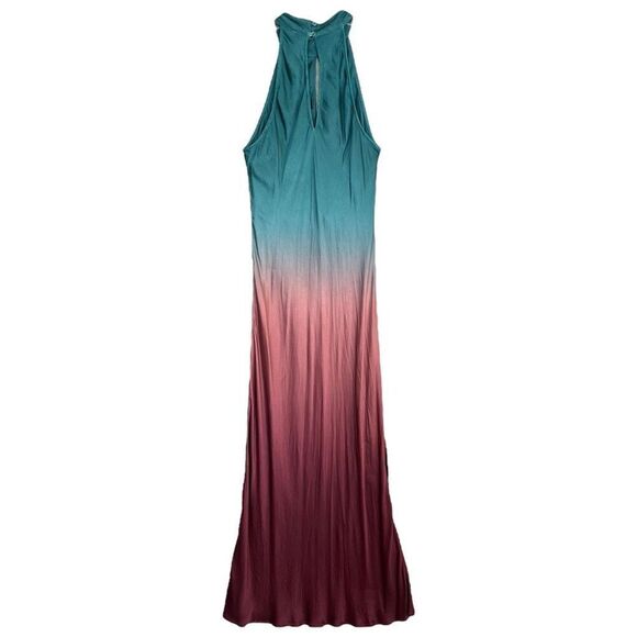 Young Fabulous & Broke Halter Dress Womens Medium Ombre Satin Midi Maxi Rayon - Picture 2 of 13
